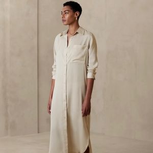Banana Republic Silky Maxi Dress Oyster Pearl L